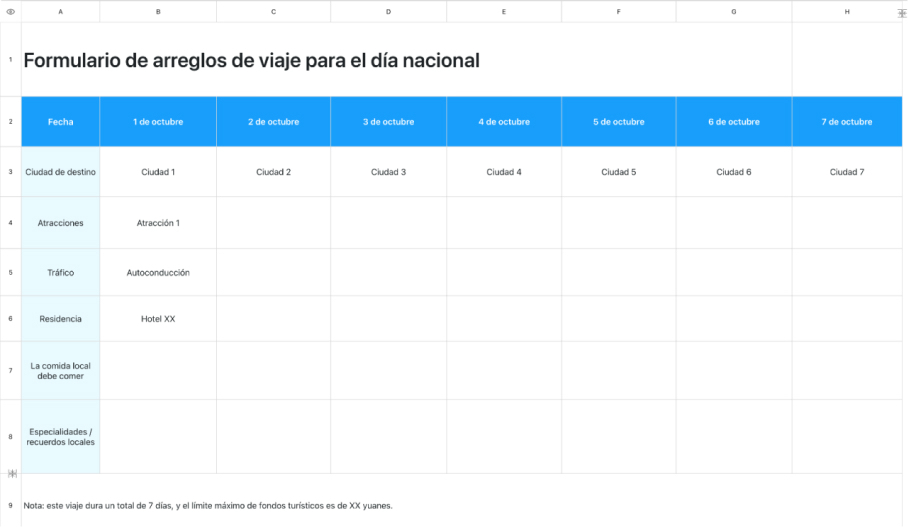 Formulario de arreglos de viaje para el día nacional